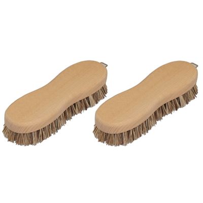 Set van 2x stuks schrobborstels van hout met fiber/palmvezel luiwagen/8-vorm bruin