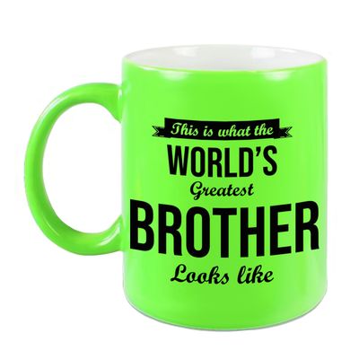 Worlds Greatest Brother cadeau koffiemok / theebeker neon groen 330 ml