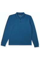 Pierre Cardin Modern Fit Poloshirt lange mouw blauw, Effen - thumbnail