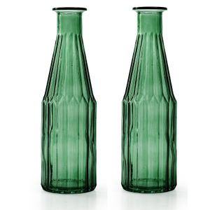 Jodeco Bloemenvaas Marseille - 2x - Fles model - glas - groen - H25 x D7 cm