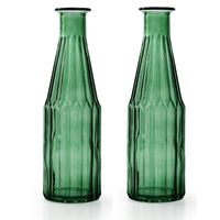 Jodeco Bloemenvaas Marseille - 2x - Fles model - glas - groen - H25 x D7 cm