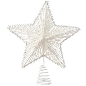 Witte glitter ster kerstboom piek ijzer 25 cm