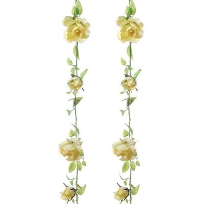 Louis Maes kunstplant bloemenslinger Rozen - 2x - geel/groen - 225 cm - kunstbloemen Louis Maes kunstplant bloemenslinger Rozen - 2x - geel/groen - 225 cm - kunstbloemen