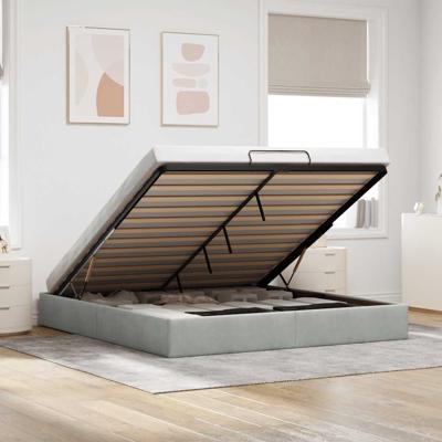 Ottoman bedframe zonder matras 160x200 cm fluweel lichtgrijs