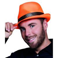 Trilby hoed - 2x stuks - oranje - volwassenen - 59 cm - verkleedhoed - Carnaval - Koningsdag