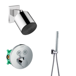 Hansgrohe Pulsify S inbouw regendouche met thermostaatkraan Shower Select en Saniclear handdouche chroom