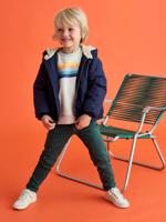 Windjack met capuchon en sherpavoering voor jongens marineblauw