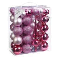 47x Roze mix kunststof kerstballen 4-6 cm mat/glans met piek