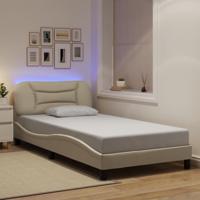 Bedframe met LED zonder matras 100x200 cm stof crème