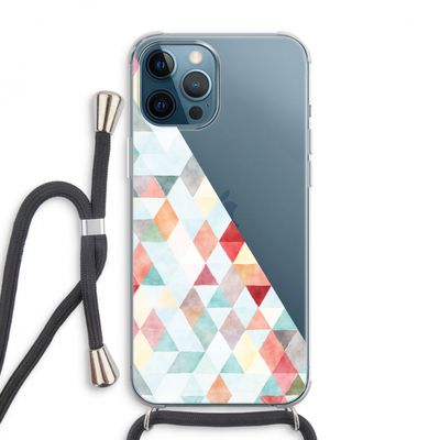 Gekleurde driehoekjes pastel: iPhone 12 Pro Max Transparant Hoesje met koord