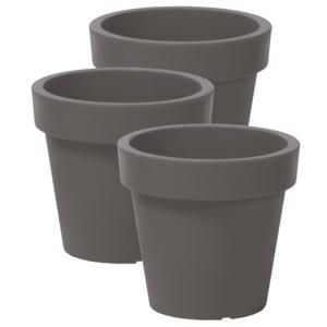 Prosperplast Bloempot Basic - 3x stuks - kunststof - steengrijs - D14 x H12 cm - buiten/tuin