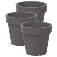 Prosperplast Bloempot Basic - 3x stuks - kunststof - steengrijs - D14 x H12 cm - buiten/tuin