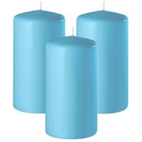 Enlightening Candles Cilinder/stompkaars - 3x - turquoise blauw - D8 x H12 cm - 45 branduur