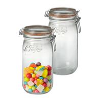 Voorraad/weckpot - 2x - transparant - glas - 22 x 10 cm - 1,5 L - Le Parfait