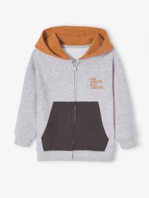 Sportieve sweater met rits en capuchon, colourblock jongens gemêleerd grijs
