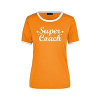Super coach cadeau ringer t-shirt oranje met witte randjes voor dames - Einde schooljaar/verjaardag cadeau XL  -