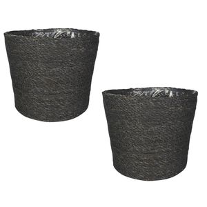 Set van 3x stuks plantenpot/bloempot van jute/zeegras diameter 30 cm en hoogte 26 cm grijs