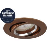 Spot Armatuur GU10 - Pragmi Mark - GU10 Inbouwspot met Bladveren - Rond - Kantelbaar - Brons - Aluminium - Ø82mm