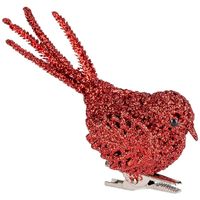 1x Kerstboomversiering glitter rode vogeltjes op clip 12 cm