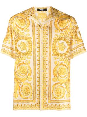 Versace chemise en soie à imprimé Barocco - Jaune