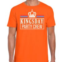 Kingsday party crew t-shirt oranje met witte letters voor heren - Koningsdag shirts