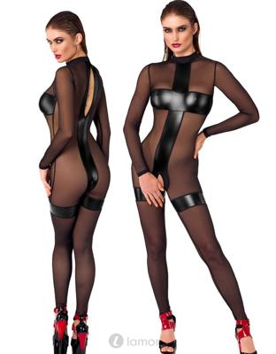 * NOIR handmade Transparant ouvert catsuit met wetlook, F2730871