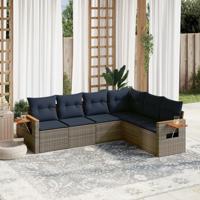 6-delige Loungeset met kussens poly rattan grijs