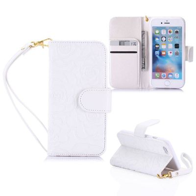 iPhone 6 Portemonnee hoesje voelbaar rozen patroon - wit iPhone 6 Portemonnee hoesje voelbaar rozen patroon - wit