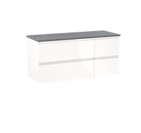 Linie Lado zwevend badmeubel 120,5 x 46,5  cm hoogglans wit met Lado enkel of dubbel wastafelblad in beton donkergrijze melamine