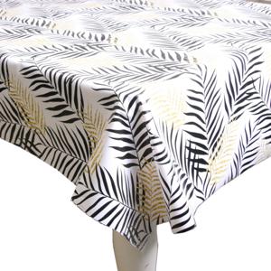 Bellatio Design Tafelkleed - wit/zwarte/goud - bladeren - 140 x 220 cm