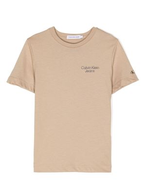 Calvin Klein Kids t-shirt en coton à logo imprimé - Marron