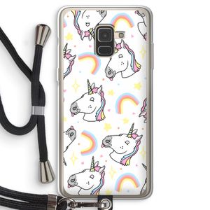 Rainbow Unicorn: Samsung Galaxy A8 (2018) Transparant Hoesje met koord