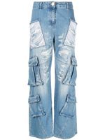 Elisabetta Franchi pantalon ample orné de sequins à poches cargo - Bleu