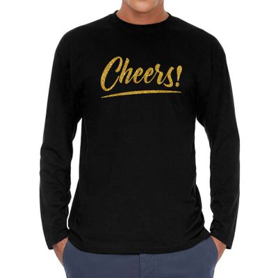 Cheers goud tekst longsleeve zwart heren - Oud en Nieuw / Glitter en Glamour goud party kleding shir Cheers goud tekst longsleeve zwart heren - Oud en Nieuw / Glitter en Glamour goud party kleding shir