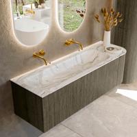Badmeubel Mondiaz Kurve-Dlux | 145 cm cm | Meubelkleur Shadow | Wastafelkleur Glace | Solid surface | Wasbak links zijde spoelbak | Zonder kraangat(en)