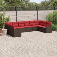 10-delige Loungeset met kussens poly rattan bruin