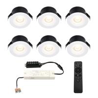 Set van 6 Cadiz LED Mini Inbouwspots met Trafo - 12 Volt 3 Watt 200 lumen - Dimbaar - Plat 26mm (Lage inbouwdiepte) - 2700K - IP44 waterdicht - Wit - Veranda spotjes - overkapping spotjes