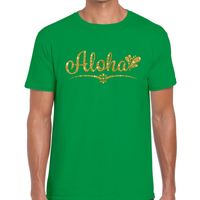 Aloha goud glitter hawaii t-shirt groen heren - thumbnail