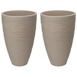 Plantenpot/bloempot Dunes - 2x - Tuin - stevig kunststof - zand/beige - D40 x H60 cm