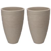 Plantenpot/bloempot Dunes - 2x - Tuin - stevig kunststof - zand/beige - D40 x H60 cm