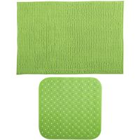 MSV Douche anti-slip mat en droogloop mat - Sevilla badkamer set - rubber/microvezel - limegroen - thumbnail