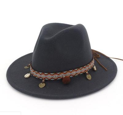 Vrouwen jazz caps Bohemen stijl wollen hoeden voor lente zomer strand (donkergrijs)