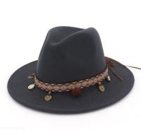 Vrouwen jazz caps Bohemen stijl wollen hoeden voor lente zomer strand (donkergrijs)