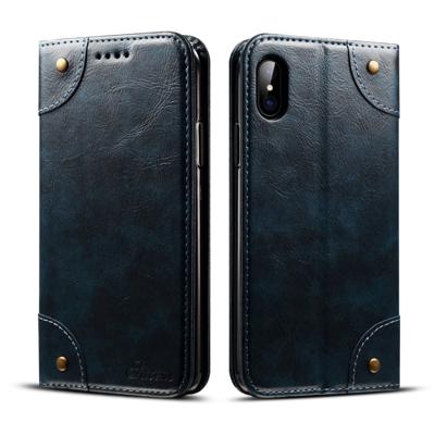 Voor iPhone XS/X barokke eenvoudige horizontale Flip lederen draagtas met houder & kaartsleuven & portemonnee (blauw)