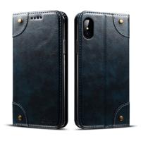 Voor iPhone XS/X barokke eenvoudige horizontale Flip lederen draagtas met houder & kaartsleuven & portemonnee (blauw)