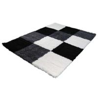 Hoogpolige vloerkleed shaggy plus 910 grijs/wit blokken patroon 5 cm poolhoogte-160 x 230 cm