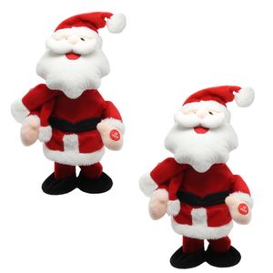 2x stuks kerstman knuffel poppen dansend 30 cm bewegende kerstfiguren/kerstpoppen