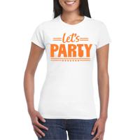 Verkleed T-shirt voor dames - lets party - wit - glitter oranje - carnaval/themafeest