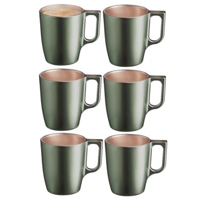 Koffiemokken Monaco - 6x stuks - Hard Glas - groen - 250 ml - 9 cm - Flashy metallic finish