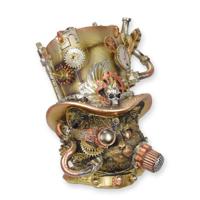 A RESIN STEAMPUNK FIGURINE OF A CAT HEAD